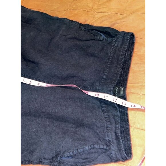 Tahari Black Linen Cropped Wide Leg Elastic Waist Women's Pants Size L - Picture 8 of 9